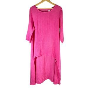 PuroLino 100% Linen Flax Lagenlook Dress Pink Large